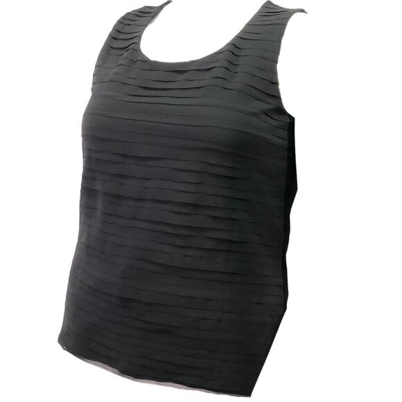 Chicos Size 1 US 8 Knit Top Tiered Layering Tank Blouse Ruffles Black Stretch - Picture 4 of 14